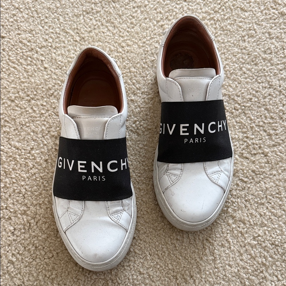 Givenchy White and Black Logo Slip-Ons